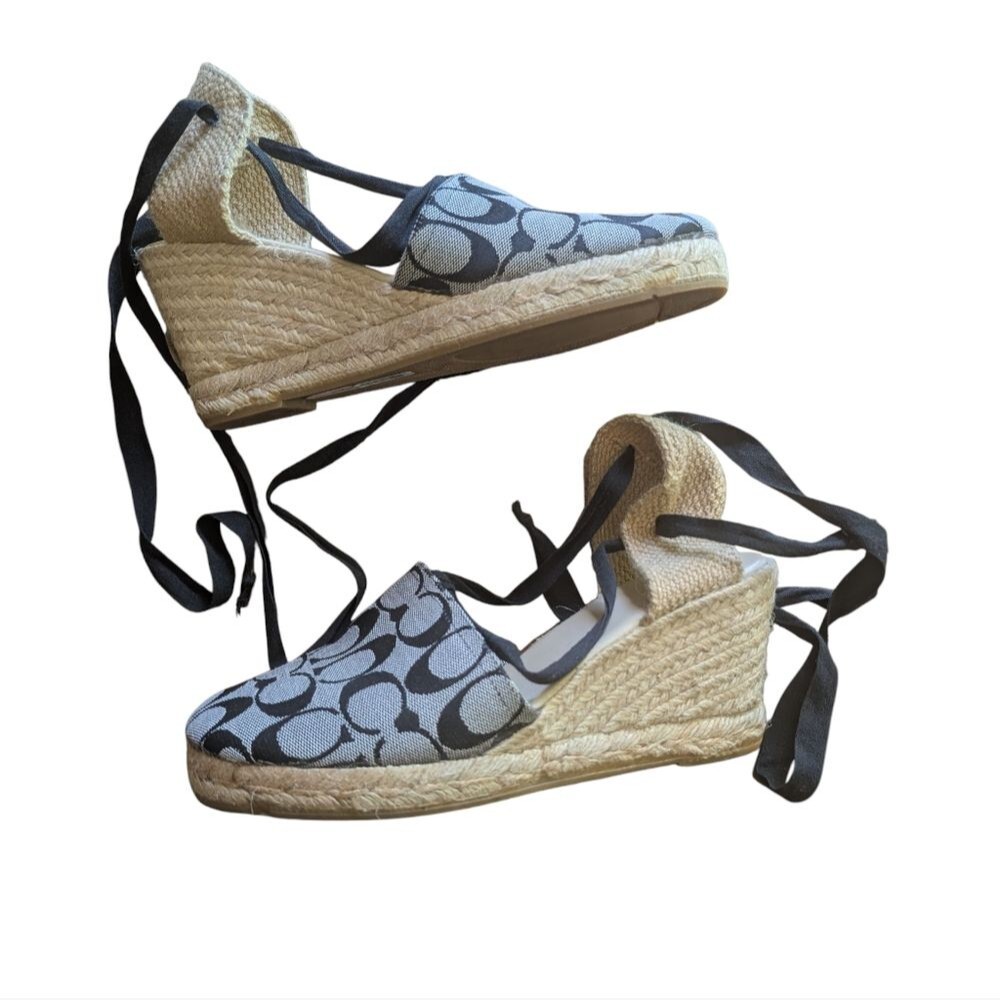 Coach Brittney Wedges Espadrilles Signature Print Sz 10